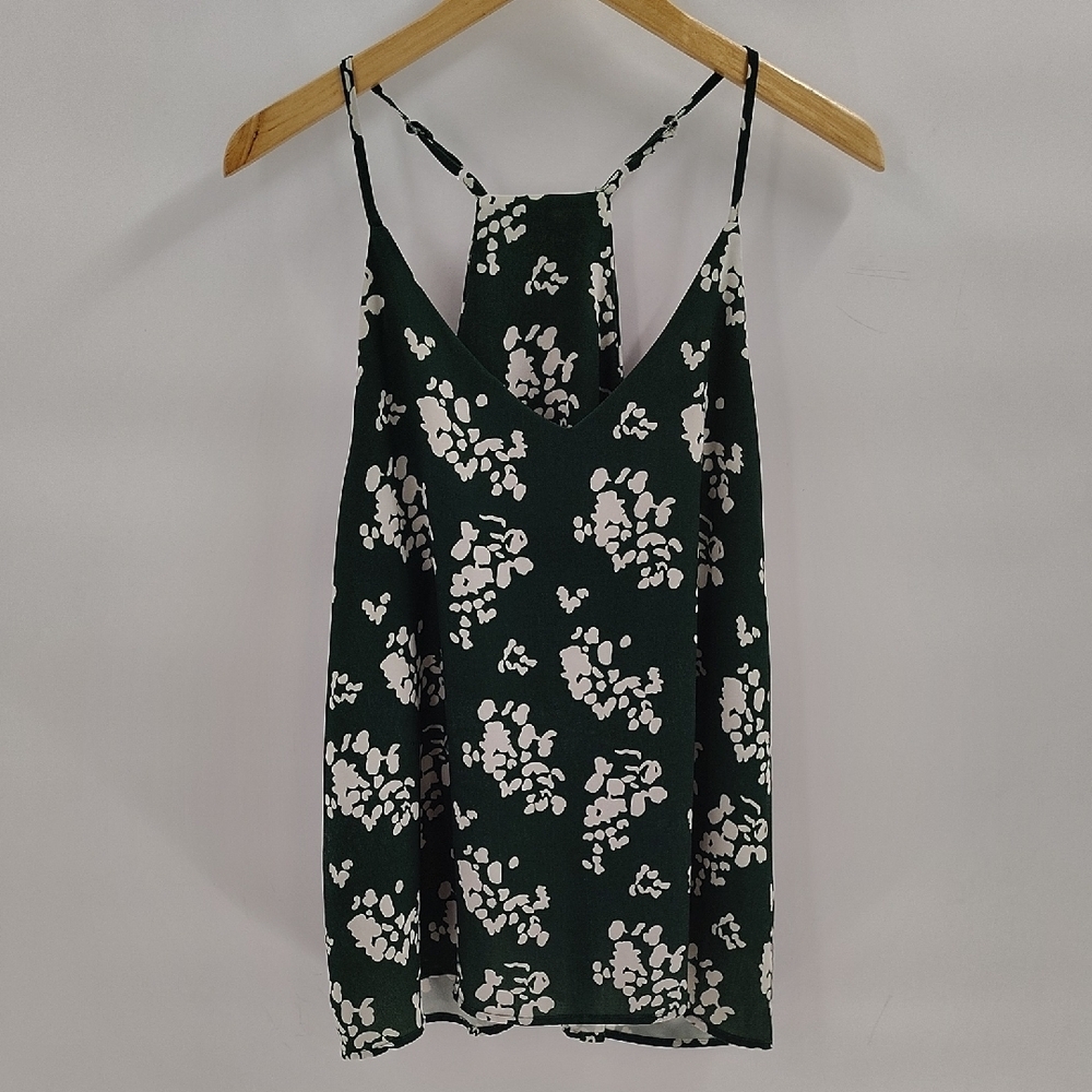 Green White Halter Blouse Size Large Adjustable Straps